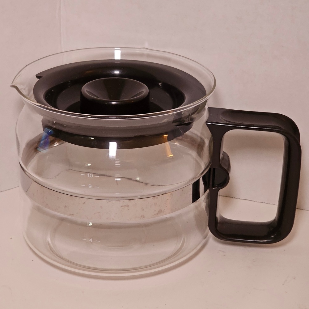 Melitta 10 Cup Glass‎ Coffee Carafe Replacement Black Handle Lid Vintage Clear